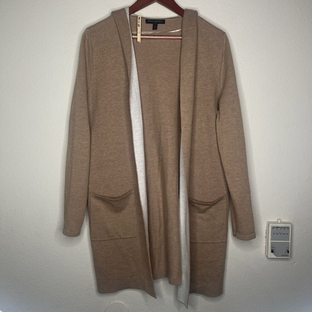 Banana Republic Beige Pockets Hooded Open Front Cardigan Sweater SZ S